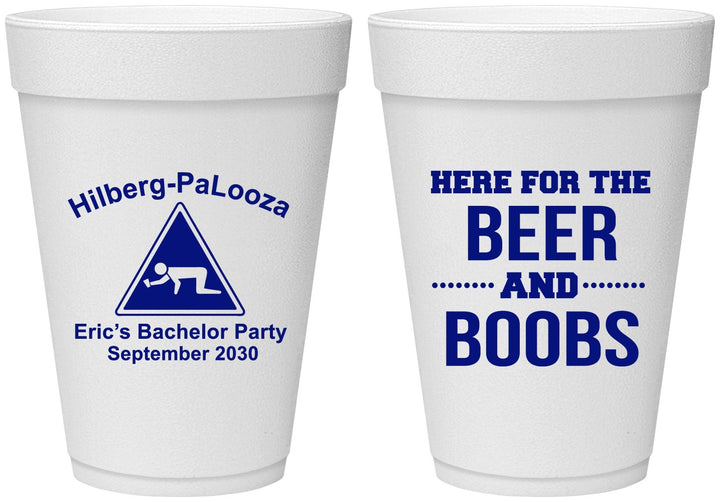 Personalized Bachelor Party 16 oz Foam Cups - Beer And Boobs | 40040