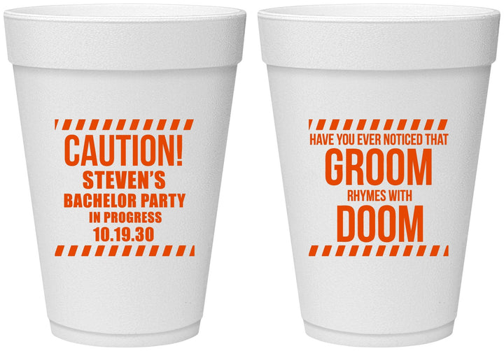 Personalized Bachelor Party 16 oz Foam Cups - Groom Rhymes Doom | 40042