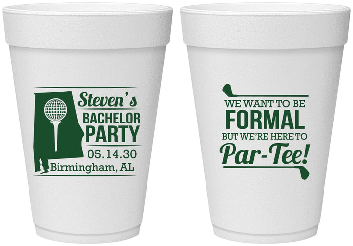 Personalized Bachelor Party 16 oz Foam Cups - Golf Par Tee | 40043