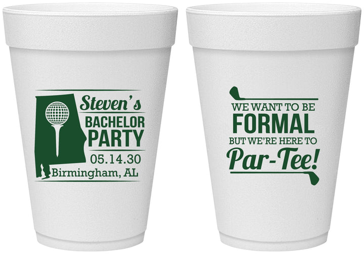 Personalized Bachelor Party 16 oz Foam Cups - Golf Par Tee | 40043