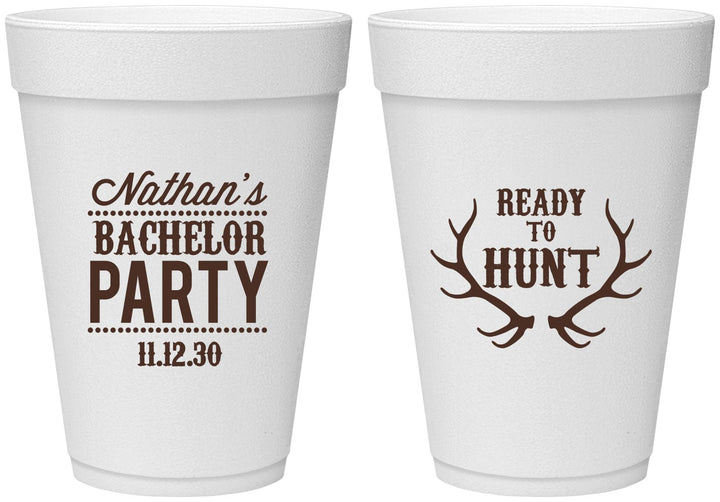 Personalized Bachelor Party 16 oz Foam Cups - Ready To Hunt | 40044