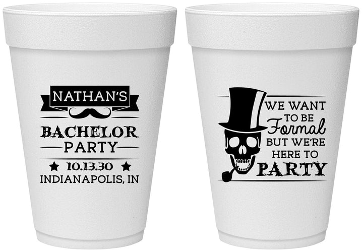 Personalized Bachelor Party 16 oz Foam Cups - Formal Skeleton | 40048