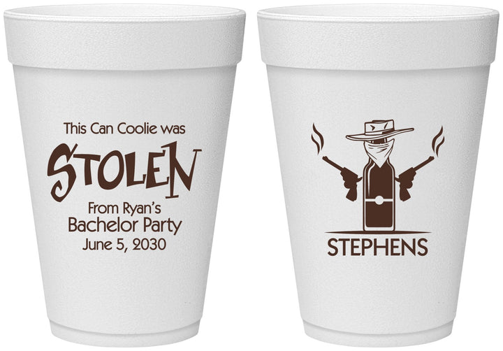 Personalized Bachelor Party 16 oz Foam Cups - Stolen | 40049