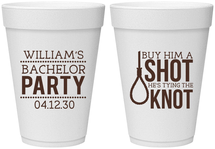 Personalized Bachelor Party 16 oz Foam Cups - Buy Him A Shot | 40051