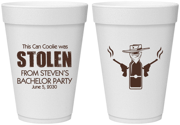 Personalized Bachelor Party 16 oz Foam Cups - Stolen | 40053