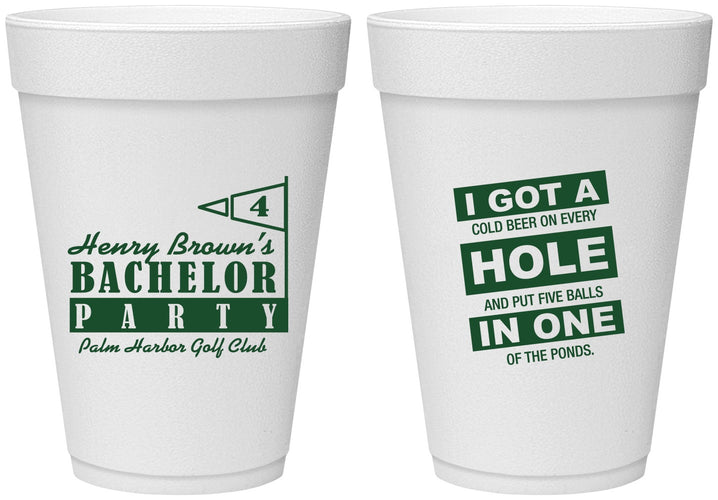 Personalized Bachelor Party 16 oz Foam Cups - Golf | 40055