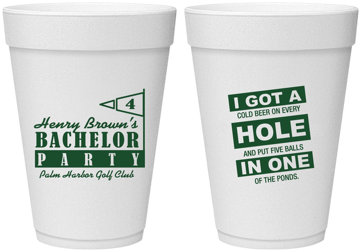 Personalized Bachelor Party 16 oz Foam Cups - Golf | 40055
