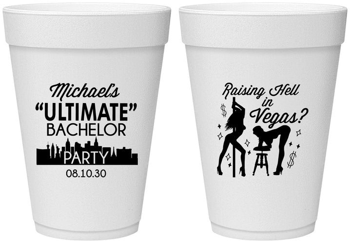 Personalized Bachelor Party 16 oz Foam Cups - Last Vegas | 40062