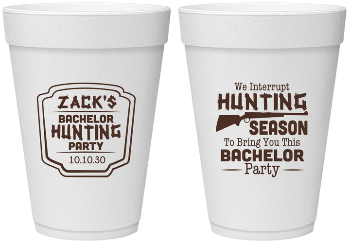 Personalized Bachelor Party 16 oz Foam Cups - Hunting Season | 40063