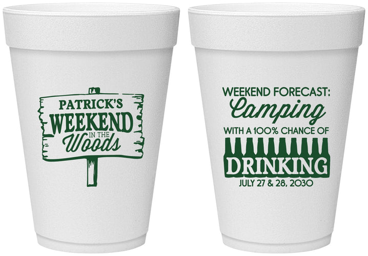 Personalized Bachelor Party 16 oz Foam Cups - Camping | 40064