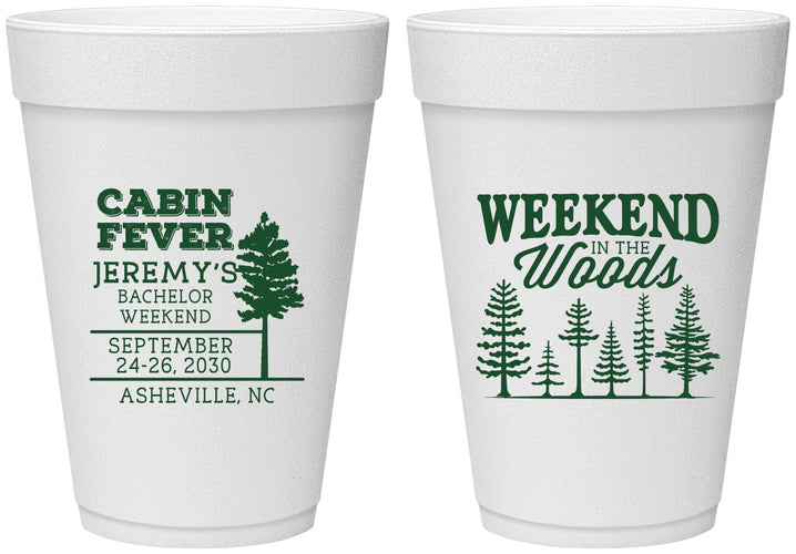 Personalized Bachelor Party 16 oz Foam Cups - Camping | 40065