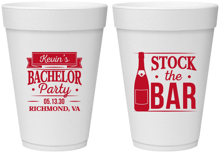 Personalized Bachelor Party 16 oz Foam Cups - Stock The Bar | 40073