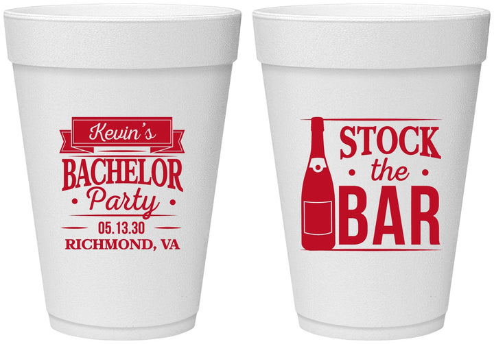 Personalized Bachelor Party 16 oz Foam Cups - Stock The Bar | 40073