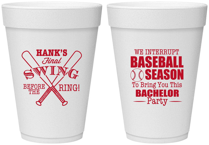 Personalized Bachelor Party 16 oz Foam Cups - Baseball | 40075