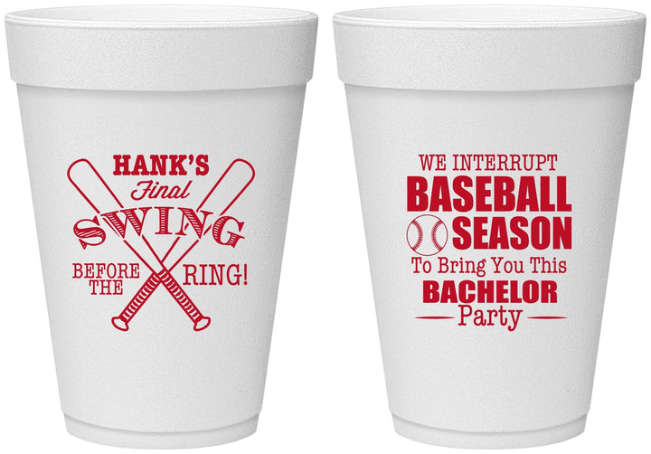 Personalized Bachelor Party 16 oz Foam Cups - Baseball | 40075