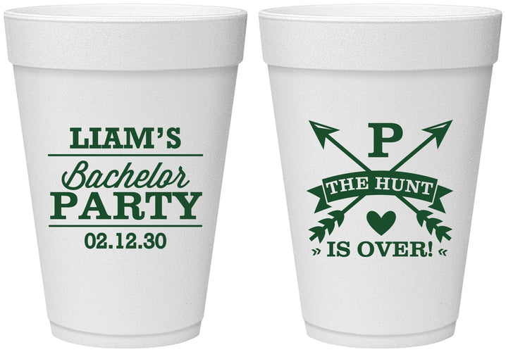 Personalized Bachelor Party 16 oz Foam Cups - Hunt Is Over | 40082