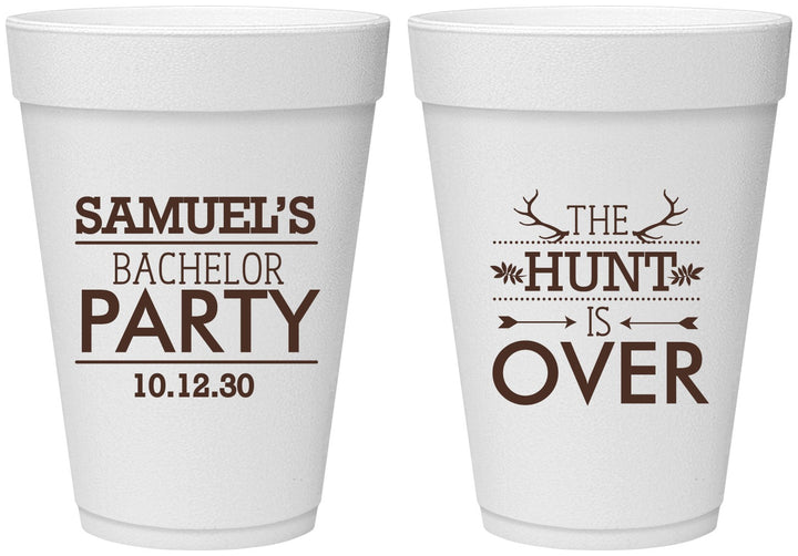 Personalized Bachelor Party 16 oz Foam Cups - Hunt Is Over | 40084
