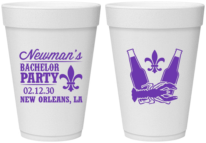 Personalized Bachelor Party 16 oz Foam Cups - Mardi Gras | 40085