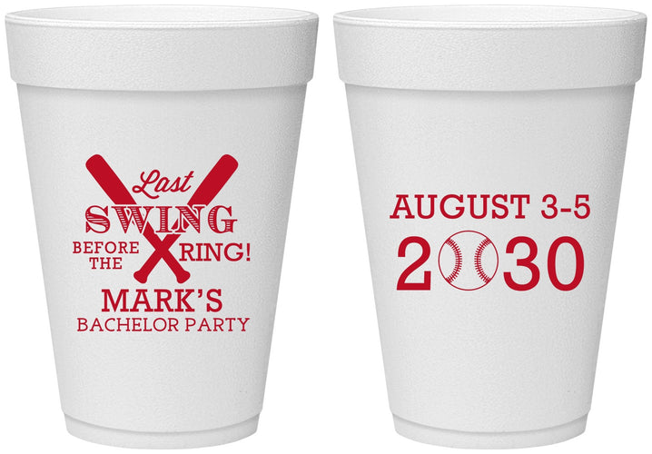 Personalized Bachelor Party 16 oz Foam Cups - Baseball | 40086
