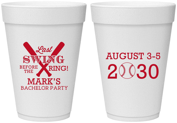 Personalized Bachelor Party 16 oz Foam Cups - Baseball | 40086