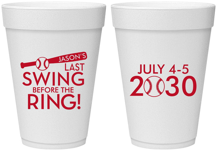 Personalized Bachelor Party 16 oz Foam Cups - Baseball | 40087