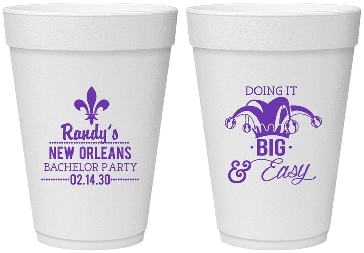 Personalized Bachelor Party 16 oz Foam Cups - Mardi Gras | 40089
