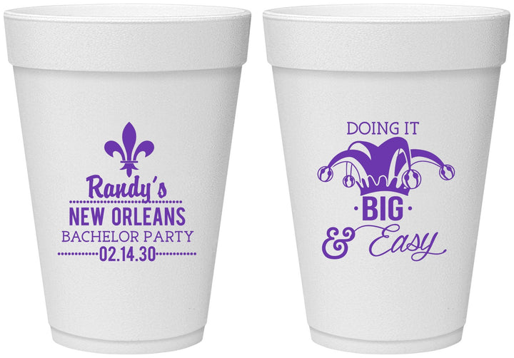 Personalized Bachelor Party 16 oz Foam Cups - Mardi Gras | 40089