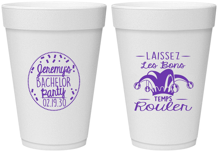 Personalized Bachelor Party 16 oz Foam Cups - Mardi Gras | 40090