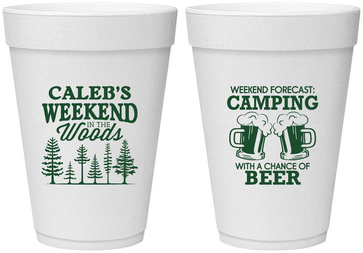 Personalized Bachelor Party 16 oz Foam Cups - Camping | 40091