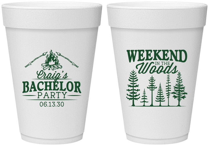 Personalized Bachelor Party 16 oz Foam Cups - Camping | 40093