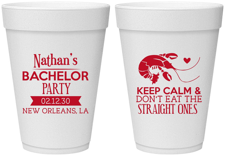 Personalized Bachelor Party 16 oz Foam Cups - Crawfish Boil | 40094