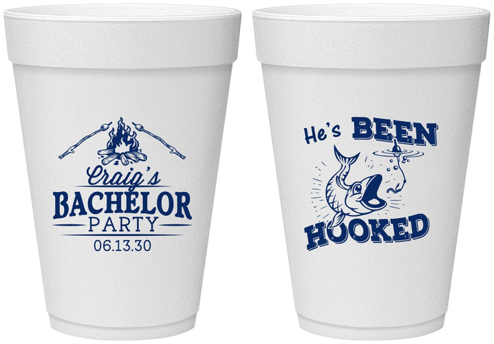 Personalized Bachelor Party 16 oz Foam Cups - Fishing Hooked | 40096