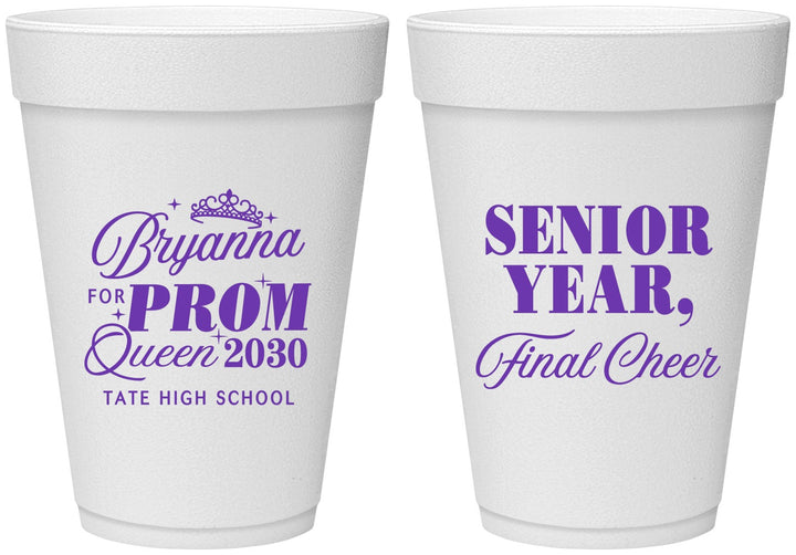 Personalized Prom 16 oz Foam Cups - Queen Vote | 50018