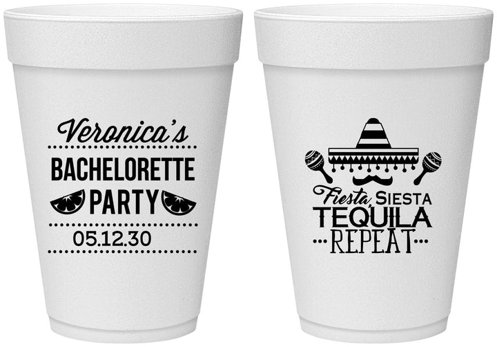 Personalized Bachelorette 16 oz Foam Cups - Fiesta Siesta Tequila Repeat | 60000