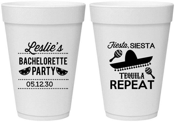 Personalized Bachelorette 16 oz Foam Cups - Fiesta Siesta Tequila Repeat | 60003