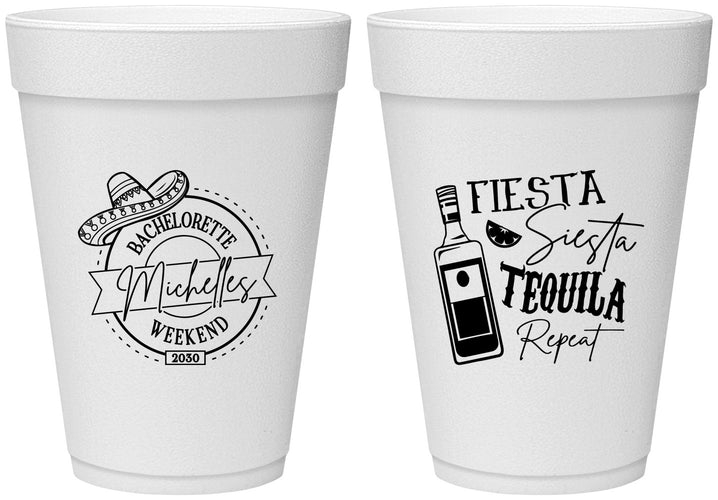 Personalized Bachelorette 16 oz Foam Cups - Fiesta Siesta Tequila Repeat | 60004