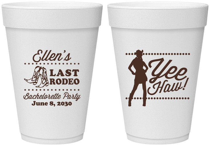 Personalized Bachelorette 16 oz Foam Cups - Last Rodeo | 60021
