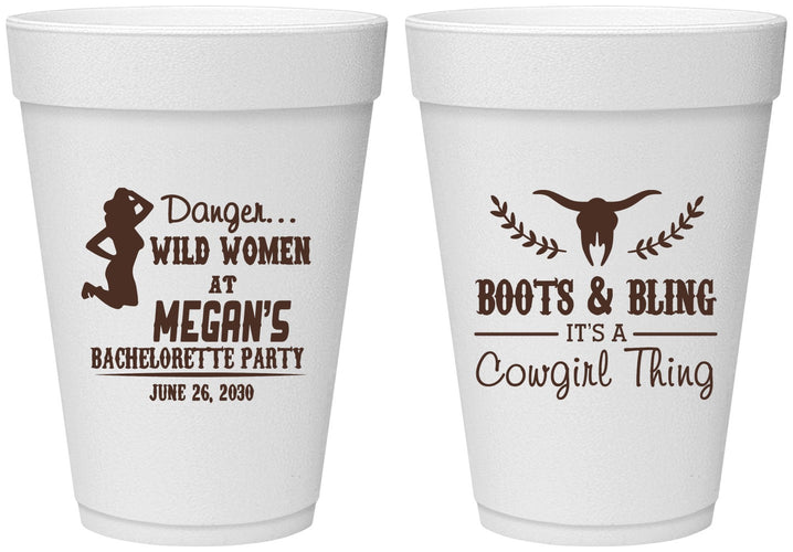 Personalized Bachelorette 16 oz Foam Cups - Boots And Bling | 60023