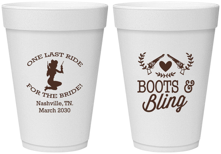 Personalized Bachelorette 16 oz Foam Cups - One Last Ride | 60024