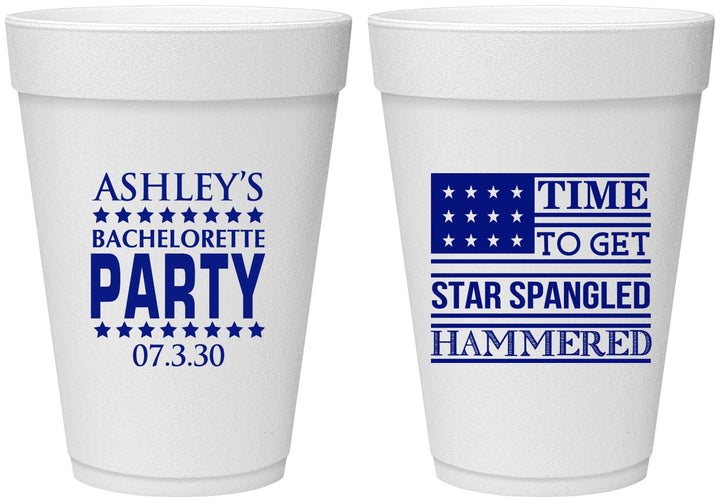Personalized Bachelorette 16 oz Foam Cups - Star Spangled Hammered | 60025