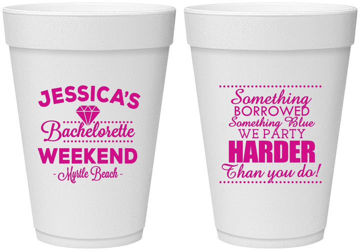 Personalized Bachelorette 16 oz Foam Cups - Something Borrowed | 60028