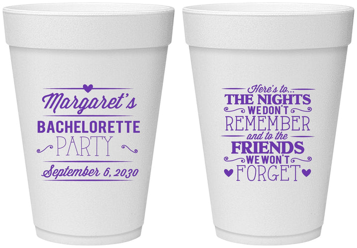Personalized Bachelorette 16 oz Foam Cups - Nights Remember | 60034