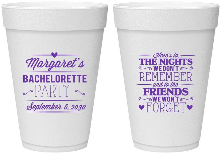 Personalized Bachelorette 16 oz Foam Cups - Nights Remember | 60034