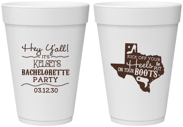 Personalized Bachelorette 16 oz Foam Cups - Texas Cowgirl | 60041