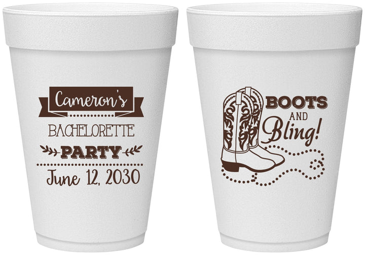 Personalized Bachelorette 16 oz Foam Cups - Boots And Bling | 60044