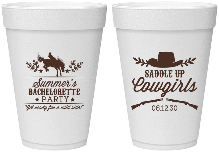Personalized Bachelorette 16 oz Foam Cups - Saddle Up Cowgirls | 60045