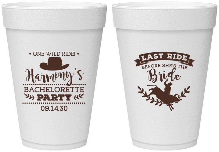 Personalized Bachelorette 16 oz Foam Cups - Last Ride Before Bride | 60046