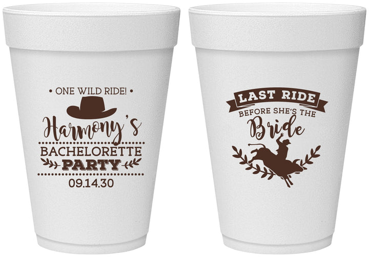 Personalized Bachelorette 16 oz Foam Cups - Last Ride Before Bride | 60046