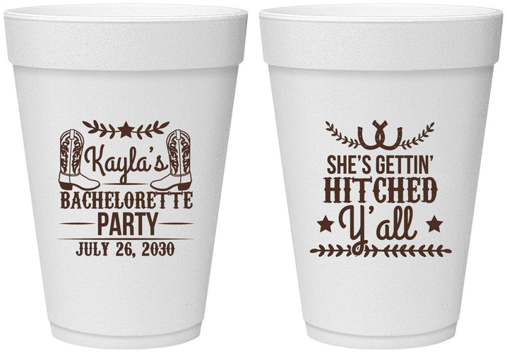 Personalized Bachelorette 16 oz Foam Cups - Getting Hitched Yall | 60047