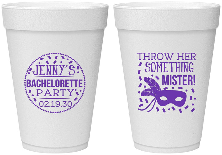 Personalized Bachelorette 16 oz Foam Cups - Mardi Gras | 60055